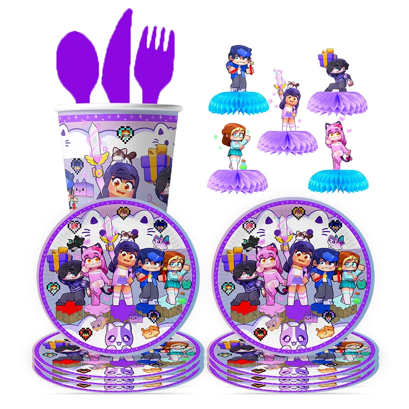 Disney karneval Aphmau Thema Baby Shower Party Dekoration Geburtstag Sets Banner Stroh tasche Tasse Platte Tischdecke Liefert Für Kinder Image