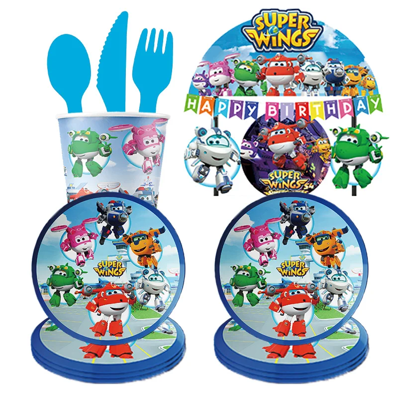 Super Wings Folienballon Geschirr Kinderspielzeug Babyparty Taufe Cartoon Geschenkverpackung Einweg-Geburtstagsparty-Dekorationen Versorgung Image
