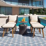 Wicker Bistro Set Patio 5-Piece Wicker Chat Set with 2 Cushioned Club Chairs, Portable Bar Table & 2 Ottomans, Beige+Black