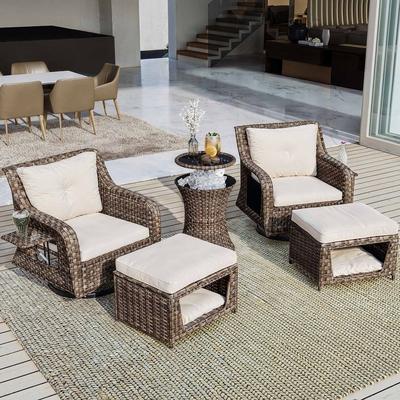 5 Pieces Outdoor Patio Furniture Set with Pet House Cool Bar and Retractable Side Tray