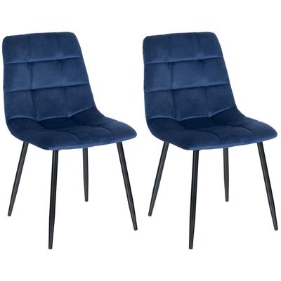 2er Set Esszimmerstuhl mit Füße aus Metall und Sitz aus Samt blau
