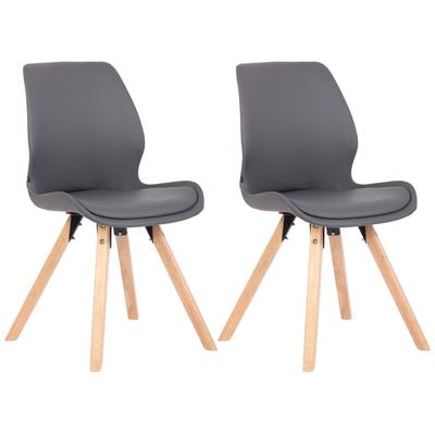 2er Set Stühle mit Holzgestell und Sitz aus Kunstleder grau