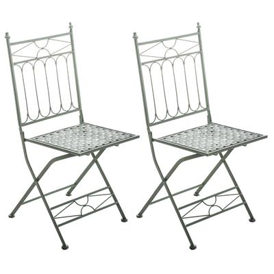 2er Set Gartenstühle klappbar mit Verzierungen aus Metall antik-grün