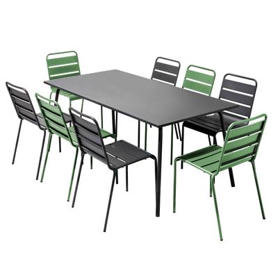 Tischset anthrazitgrau + 8 Stühle in den Farben Cactus grün