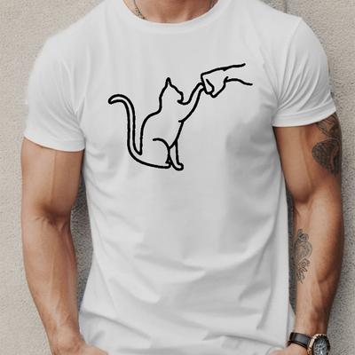 TEMU Bumping A Cat Print T Shirt, Tees For Men, Casual Short Sleeve T-shirt For Summer Image