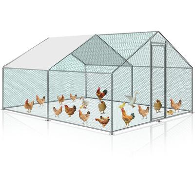 SWANEW Hühnerstall Tiergehege Freilaufgehege Tierlaufstall mit PE-Schattendach, Verzinkter