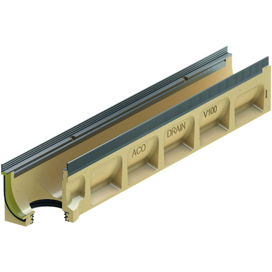 ACO Drain Multiline Seal in V100 Entwässerungsrinne ohne Sohlengefälle mit senkrechtem Rohranschluss, Stahl verzinkt, 0.0.2,1000 mm Image