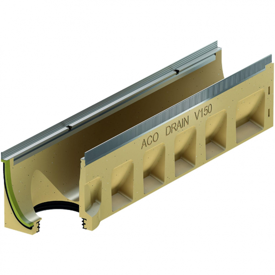 ACO Drain Multiline Seal in V150 Entwässerungsrinne ohne Sohlengefälle mit senkrechtem Rohranschluss, Stahl verzinkt, 0.0.2,1000 mm Image