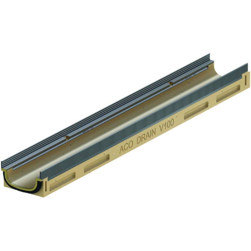 ACO Drain Multiline Seal in Flachrinne mit senkrechtem Rohranschluss, Stahl verzinkt, 100 mm,V100 Image