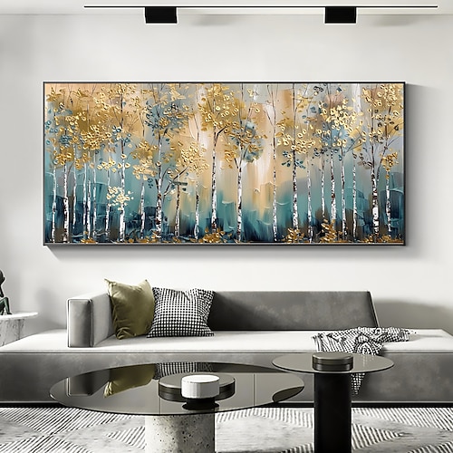 handgemachtes Original Birkenwald Ölgemälde auf Leinwand Wand abstraktes Baum Landschaftsgemälde für Wohndekor mit gespanntem Rahmen/ohne Innenrahmen Gemälde Image