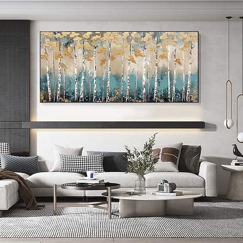 handgemachtes Original Birkenwald Ölgemälde auf Leinwand Wand abstraktes Baum Landschaftsgemälde für Wohndekor mit gespanntem Rahmen/ohne Innenrahmen Gemälde Image