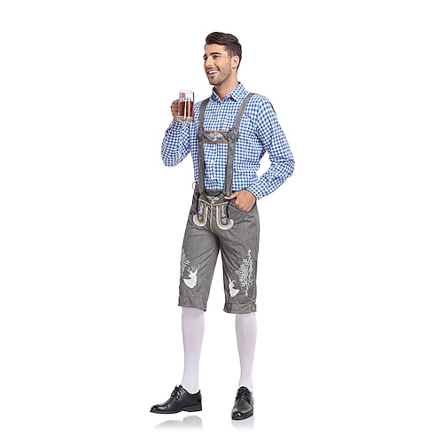 Oktoberfest Bluse / Hemd Lederhosen Oktoberfest / Bier Bayerisch Bayerisch Wiesn Herren Stoff im traditionellen Stil Bluse Shorts Hut Image