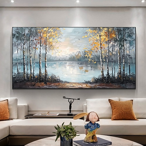 handgemachtes original farbenfrohes Waldölgemälde auf Leinwand, abstraktes Baumlandschaftsgemälde für die Inneneinrichtung mit gespanntem Rahmen/ohne Innenrahmen Image