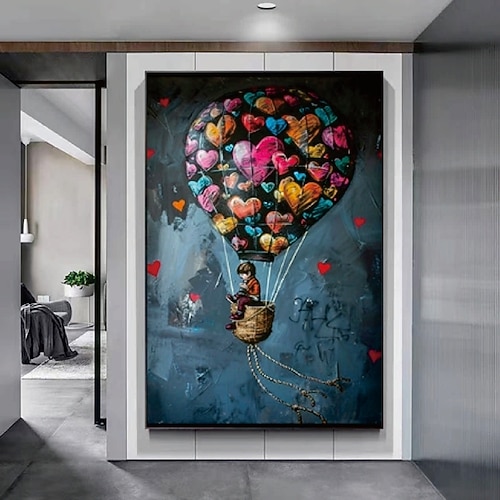 Ballon-Ölgemälde handgemalt Leinwand Ballongemälde Kunst Ölgemälde Wandkunst Leinwanddesign Heißluftballon-Graffiti-Gemälde Image
