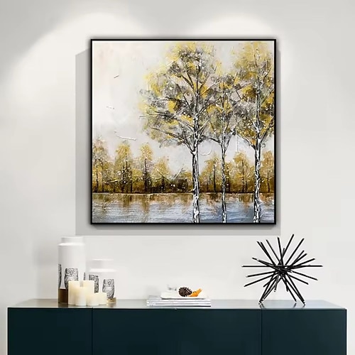 handgemachtes Ölgemälde auf Leinwand, Wandkunst, Dekoration, moderne abstrakte Baumlandschaft für die Inneneinrichtung, gerolltes, rahmenloses, ungedehntes Gemälde Image