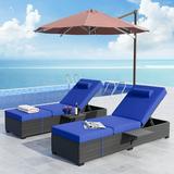 GAOMON Outdoor Chaise Lounge Chairs Set of 2 Patio Chaise Lounges Patio Brown Rattan Reclining Chair with Thicken Cushion and Adjustable Backrest Sunbathing Recliners for Outside Pool Patio