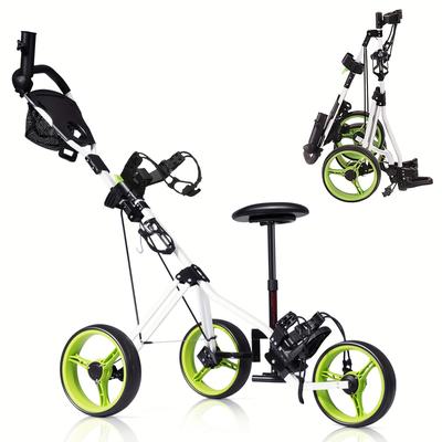 Costwat Foldable 3 Wheel Golf Push Cart, W/seat Sc...
