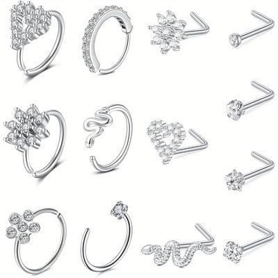 13pcs Surgical Steel Nose Ring Nose Rings Hoops Studs Nose Nostril Piercing Jewelry For Women Men