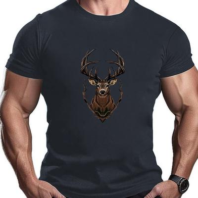 TEMU Men's Quick-dry Mesh Breathable T-shirt With Deer Hunting Design - Casual, Sporty Crew Neck Tee For All , Tonfent Image