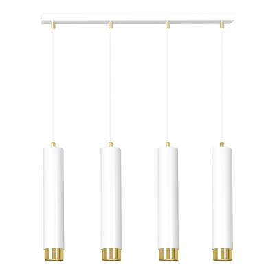 Hängeleuchte mit 4 zylindrischen Lampenschirmen in Weiß und Gold