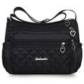TEMU Sac Bandoulière en Nylon Matelassé Noir pour Femmes – Bretelle Réglable, Léger et Élégant avec Charmes Cœur et Pochettes à Fermeture Éclair, Petit Sac Bandoulière