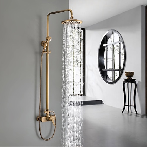 Badezimmer-Wand-Duscharmatur-Set, Regen-Wand-Duschsystem mit hohem Durchfluss und Keramikventil, Badewannen-Duschmischbatterien, Warm- und Kaltwasserschalter im Lieferumfang enthalten Image