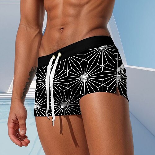 Herren Geometrisches Muster Badehosen Badeshorts Boardshorts Mittlere Taille Mode Designer Surfen Ferien Strand Kordelzug Tasche Elastischer Bund Designer Bekleidung Image