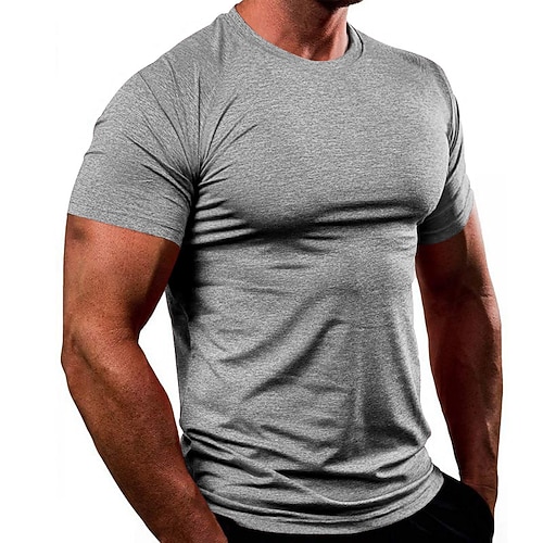Herren T-Shirt Kurzarm Rundhalsausschnitt T-Shirt Muskelshirt Kurzarmhemd Außen Schnelltrocknend Training Weich Schweißableitend Sommer Polyester Schwarz Weiß Marinenblau Fitnessstudio Klettern Image