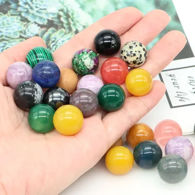 16mm Mini Crystal Round Ball Beads Natural Stone Reiki Healing Quartz Sphere Amethyst Obsidian