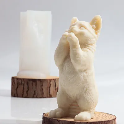 3D Standing Praying Cat Candle Silicone Mold Handmade Abstract Cat Candle Gypsum Resin Casting Mould