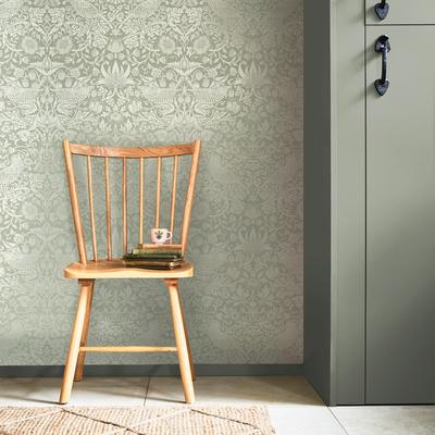 Vliestapete "Strawberry Thief Fibrous", grün, B:0,52m L:10m, Vlies, WILLIAM MORRIS AT HOME, Tapeten, Design Tapeten Image