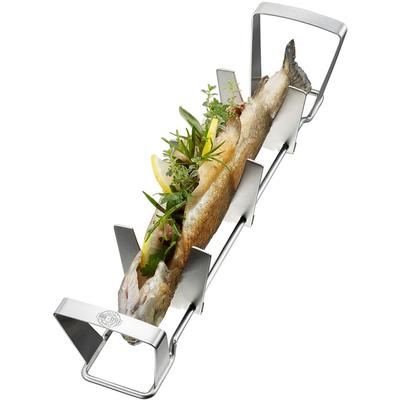 Grillschale GEFU "FISCHHALTER BBQ", silber, B:36,7cm H:7,8cm T:7,7cm, Edelstahl, Backbleche, verstellbare Größe, leicht zu reinigen, perfekt für Grillpartys Image