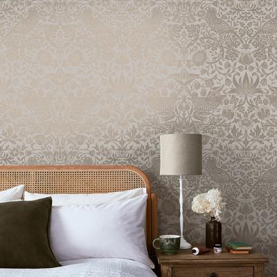 Vliestapete "Strawberry Thief Fibrous", beige (naturel), B:0,52m L:10m, Vlies, WILLIAM MORRIS AT HOME, Tapeten, Design Tapeten Image