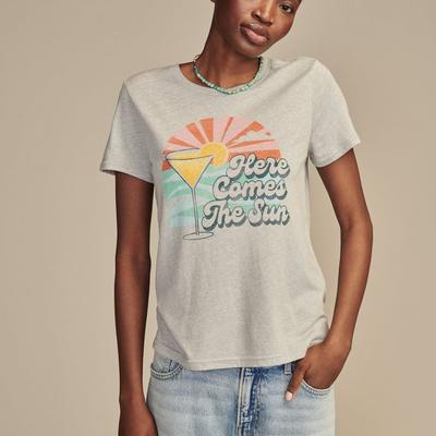 Lucky Brand Here Comes The Sun Classic Crew in Light Heather Gray, Size XS