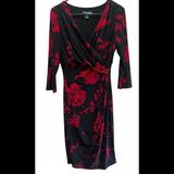 Ralph Lauren Dresses | Lauren Ralph Lauren 3/4 Sleeve Faux Wrap Dress Size 6 Black W/Red Floral | Color: Red | Size: 6