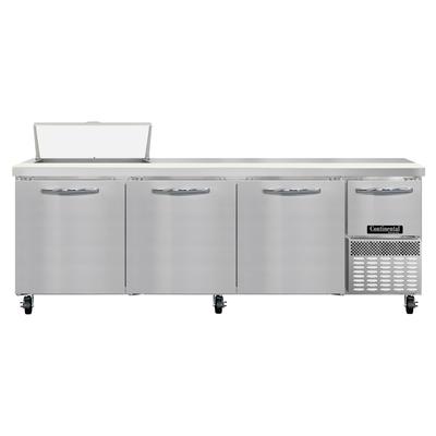 Continental RA93SN8 93" Sandwich/Salad Prep Table w/ Refrigerated Base, 115v, Stainless Steel, 3 Full-height Doors