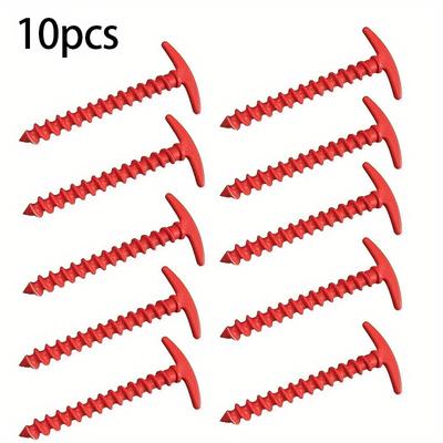 TEMU 10pcs Outdoor Ground Stakes - Windproof Canopy Tent Spiral Nails For Camping, Outdoor Tools Red Black Green