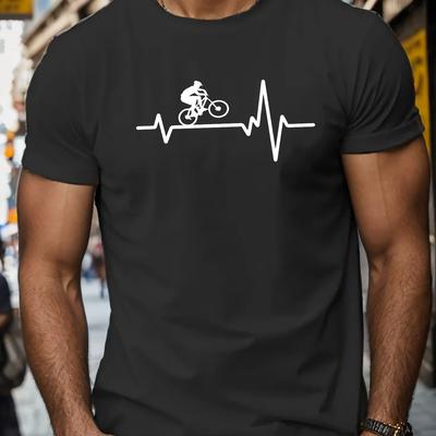 TEMU Ekg Cycling Print Short Sleeve Tees For Men, Casual Crew Neck T-shirt, Comfortable Breathable T-shirt Image