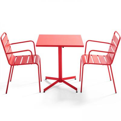 Klappbarer quadratischer gartentisch aus Metall und 2 Sessel Rot