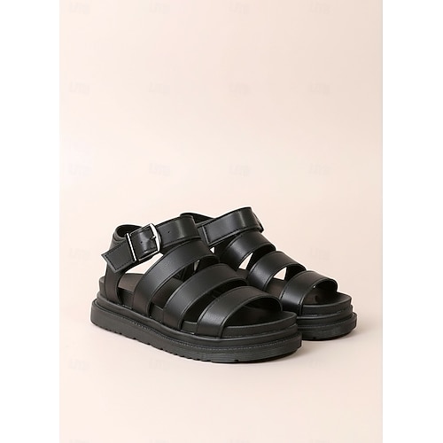 Schwarze Gladiatorsandalen für Damen – klobige Plateau-Sommerschuhe mit verstellbaren Riemen, stilvoll und bequem für Freizeitausflüge und den Strand