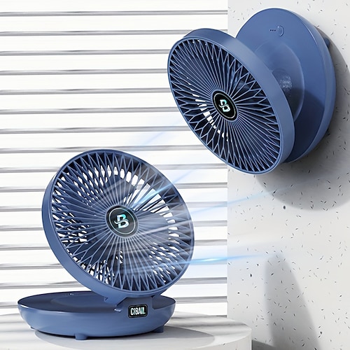 tragbarer wandmontierter Tischventilator - 3 Geschwindigkeiten, leiser bürstenloser Motor, kleiner Schreibtischventilator mit Aufladung über USB Typ C, faltbarer Luftkühler für Zuhause, Büro und unterwegs, 1 Stück Image