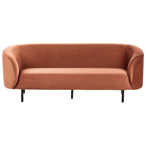 Sofa Orange Samtstoff 3-Sitzer mit Armlehnen Metallgestell in Schwarz Glamouröser Edler Stil Wohnzimmer Salon Esszimmer Flur