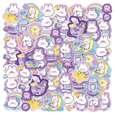 1Sheets PVC Flash Film Cartoon Children's Korean Kawaii Deep Space Bunny's,Waterproof and Wear- resistant Stickers Rich Patterns