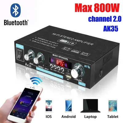 HiFi Digital AK35 Bluetooth Amplifiers MP3 Channel 2.0 Sound AMP Support 110V-240V for Home Car FM