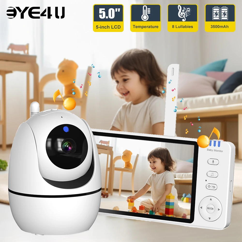 5'' Video Baby Monitor 2,4G Mutter Kinder Nachtsicht Zoom PTZ Video Überwachung Kameras Mit Temperatur display Bildschirm ABM501 Image