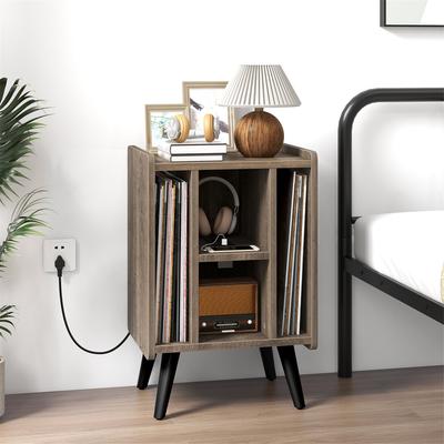 Gymax Record Player Stand w/ 4 Storage Compartments Supporting Legs