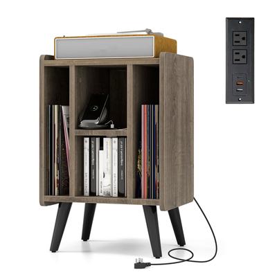 Gymax Record Player Stand w/ 4 Storage Compartments Supporting Legs