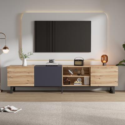 Modern TV with 3 Cabinets& Open Shelves, Color-matching Media Console Table for TVs