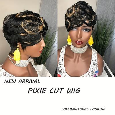 Pixie Cut Wigs For Women Short Pixie Curly With Bangs 1b Color Wig Short Layered Curled Pixie Cut Wigs Full Machine Made Wig Synthetic Wig