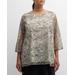 Plus Size Sheer Embroidered 3/4-Sleeve Tunic